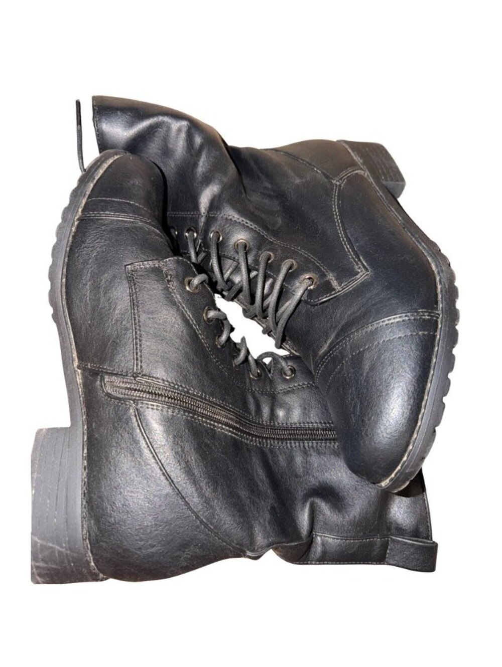 Forever Link Mango Womens Combat Boots Black Lace Up Knit Cuff Size 9 New